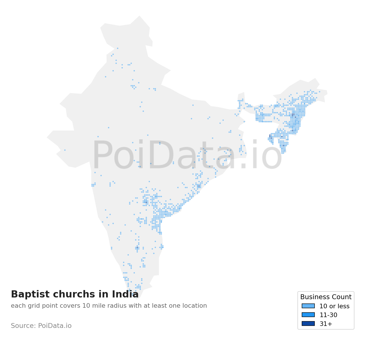 Baptist church density map for India