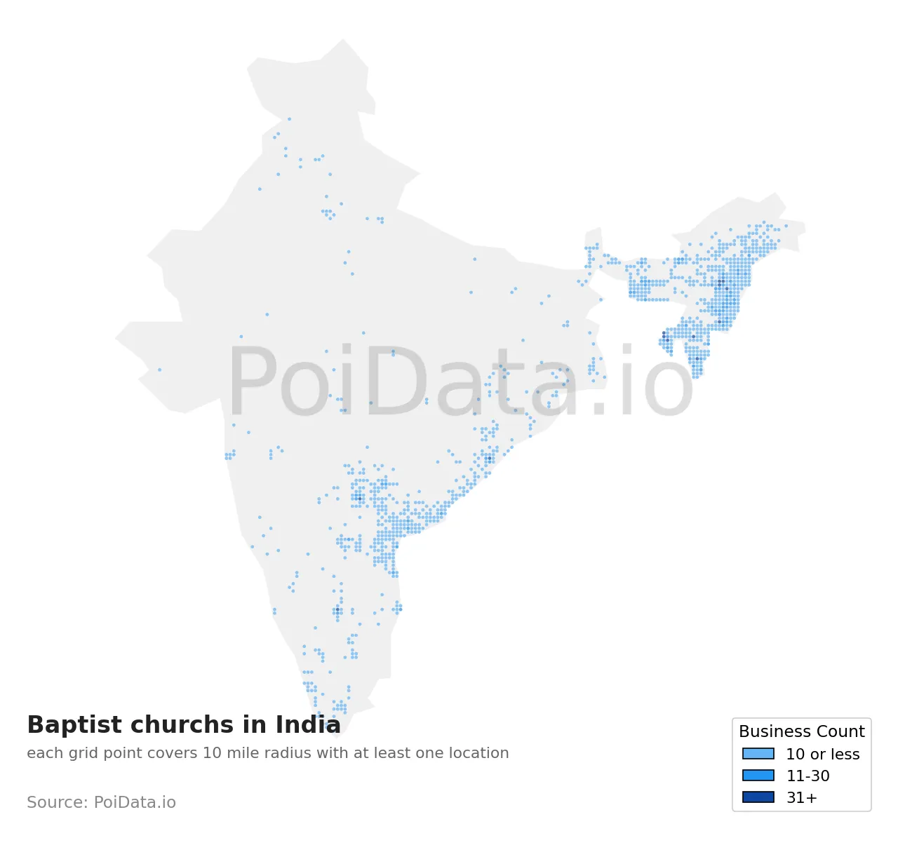 Baptist church density map for India
