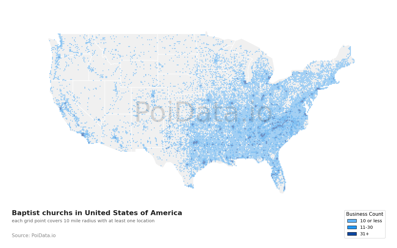 Baptist church density map for Virginia, United States