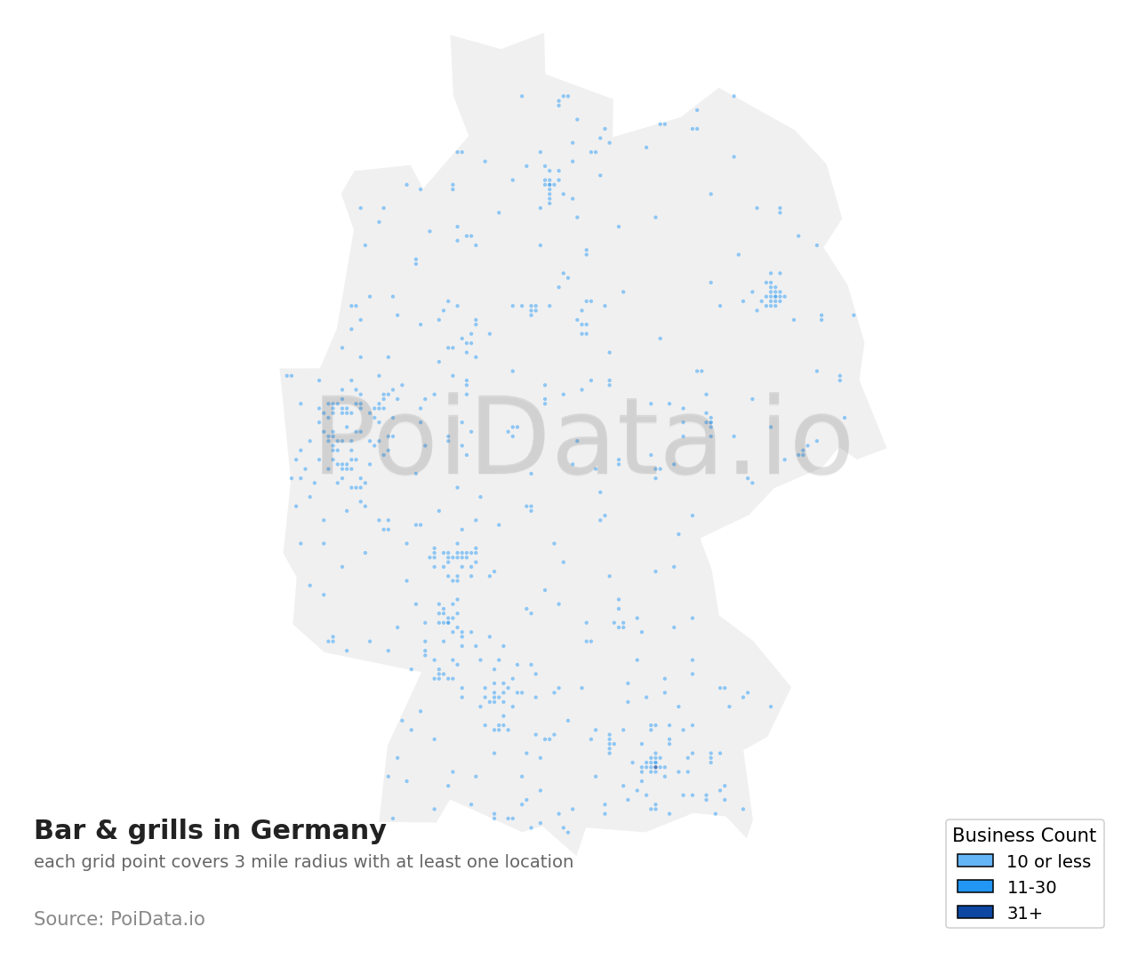 Bar & grill density map for Germany