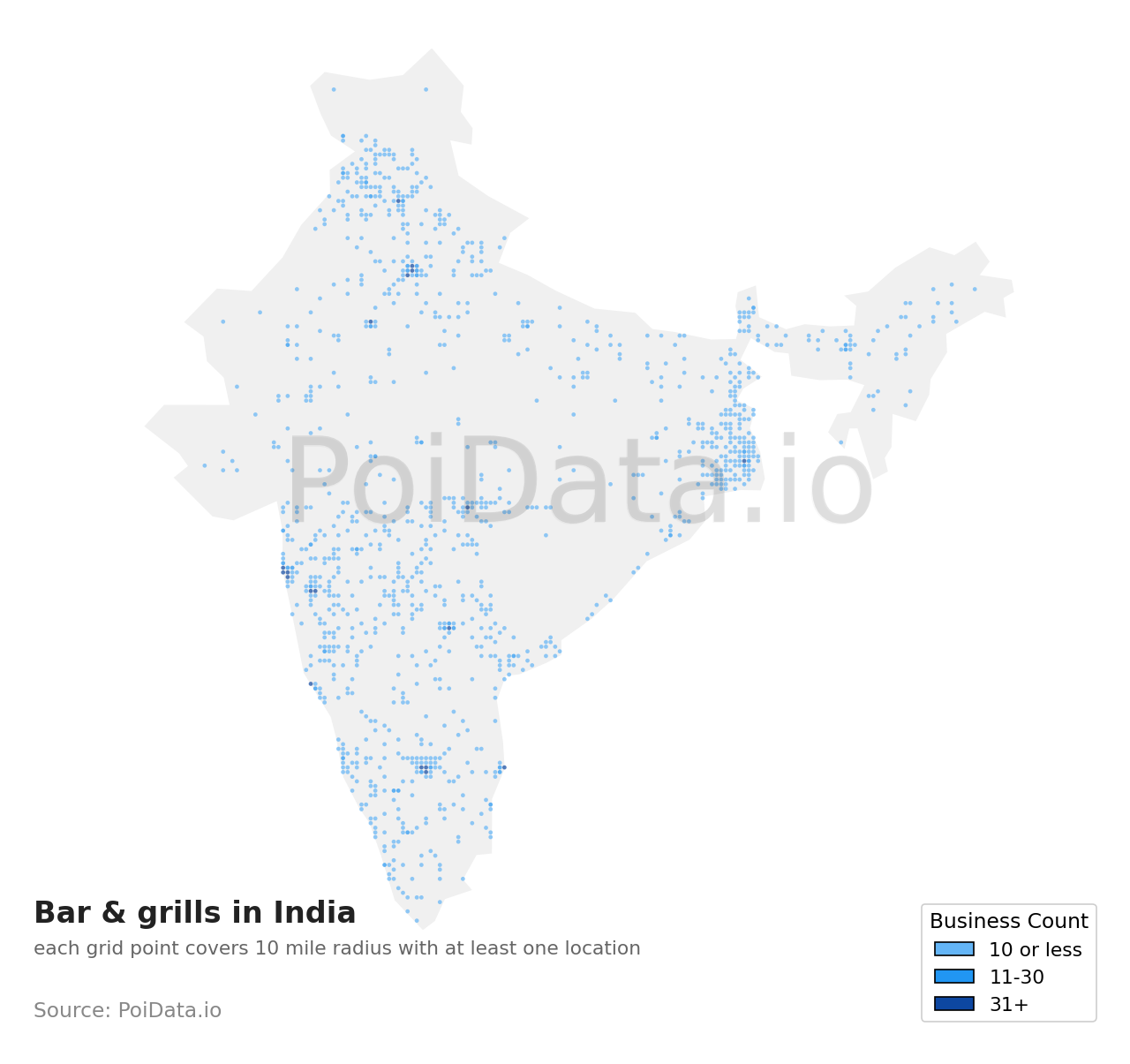 Bar & grill density map for India