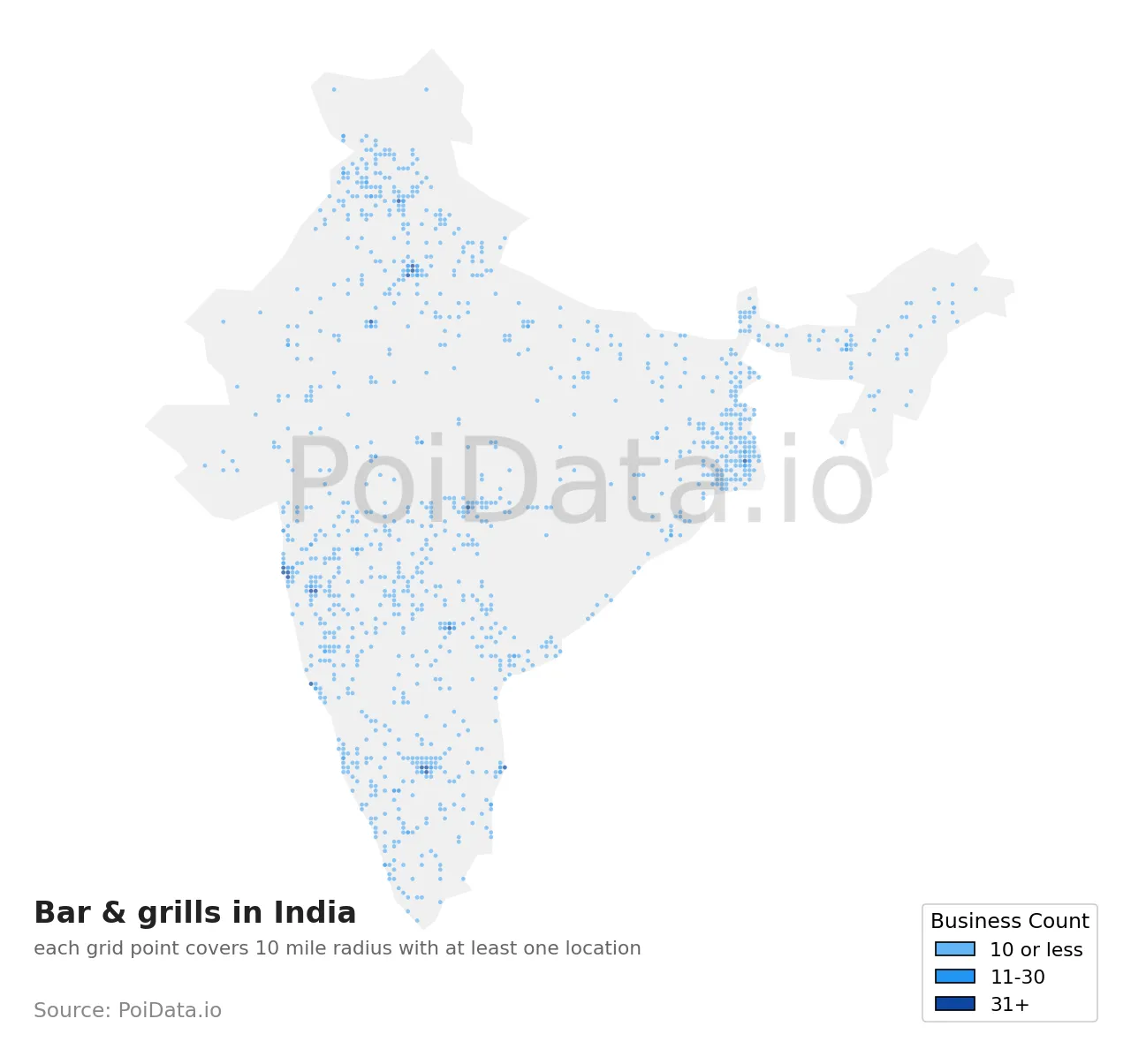 Bar & grill density map for India