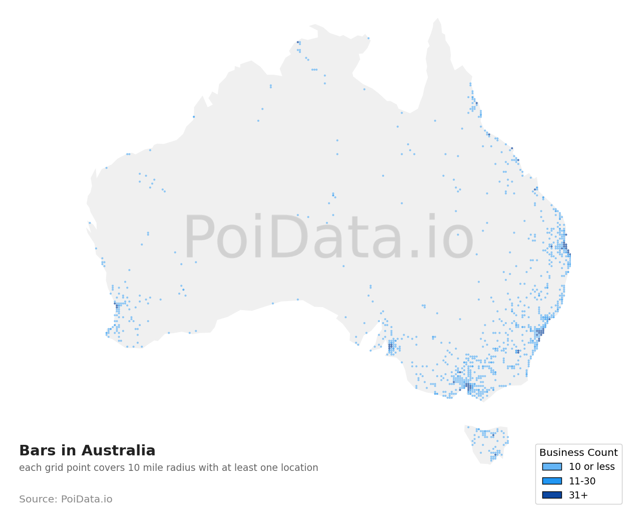 Bar density map for Australia
