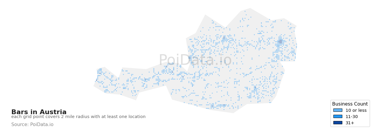 Bar density map for Austria