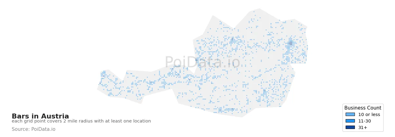 Bar density map for Austria