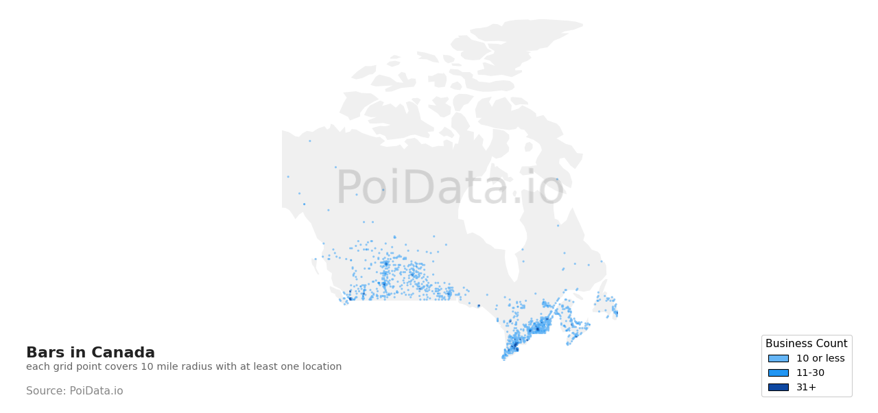 Bar density map for Canada