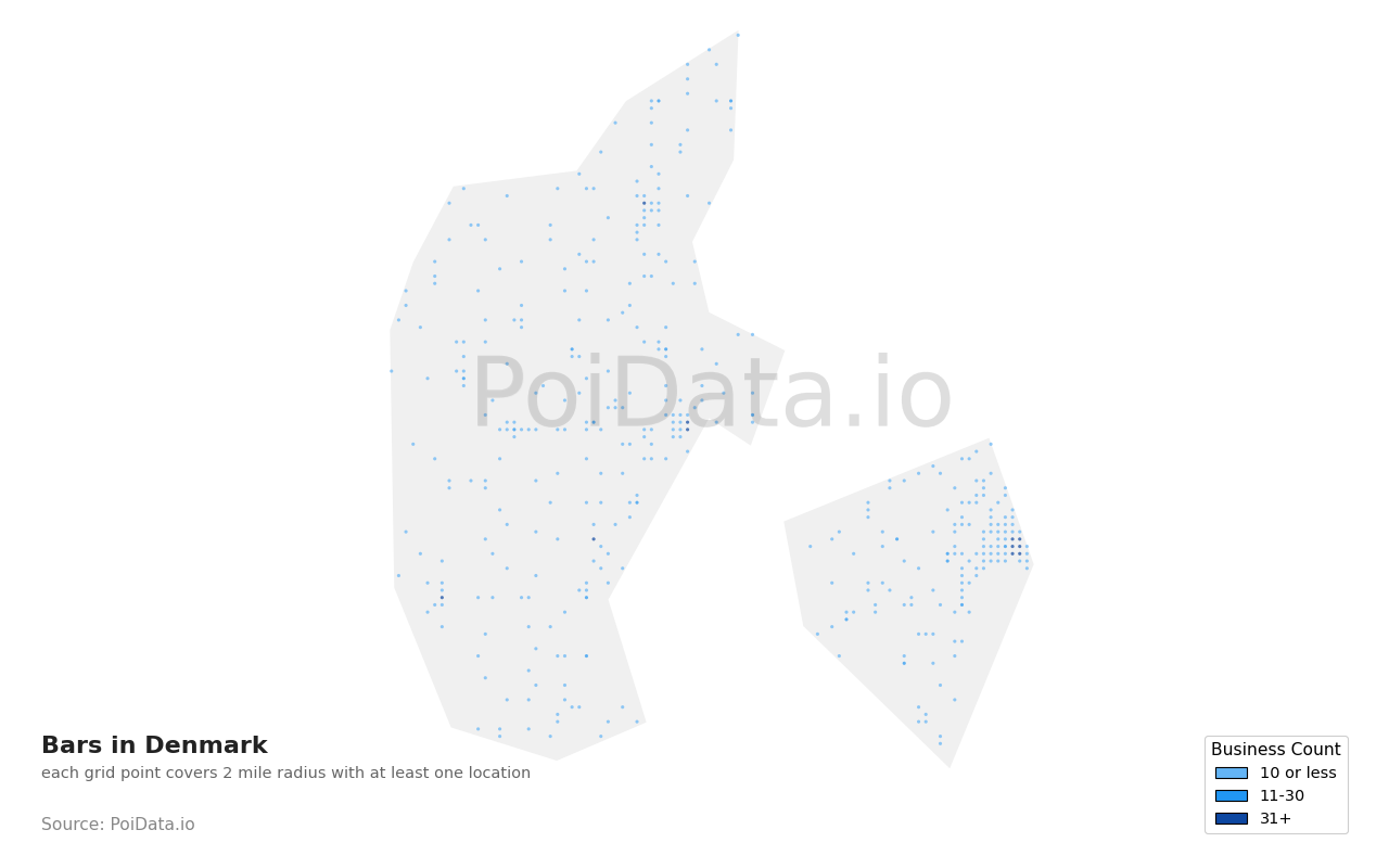 Bar density map for Denmark