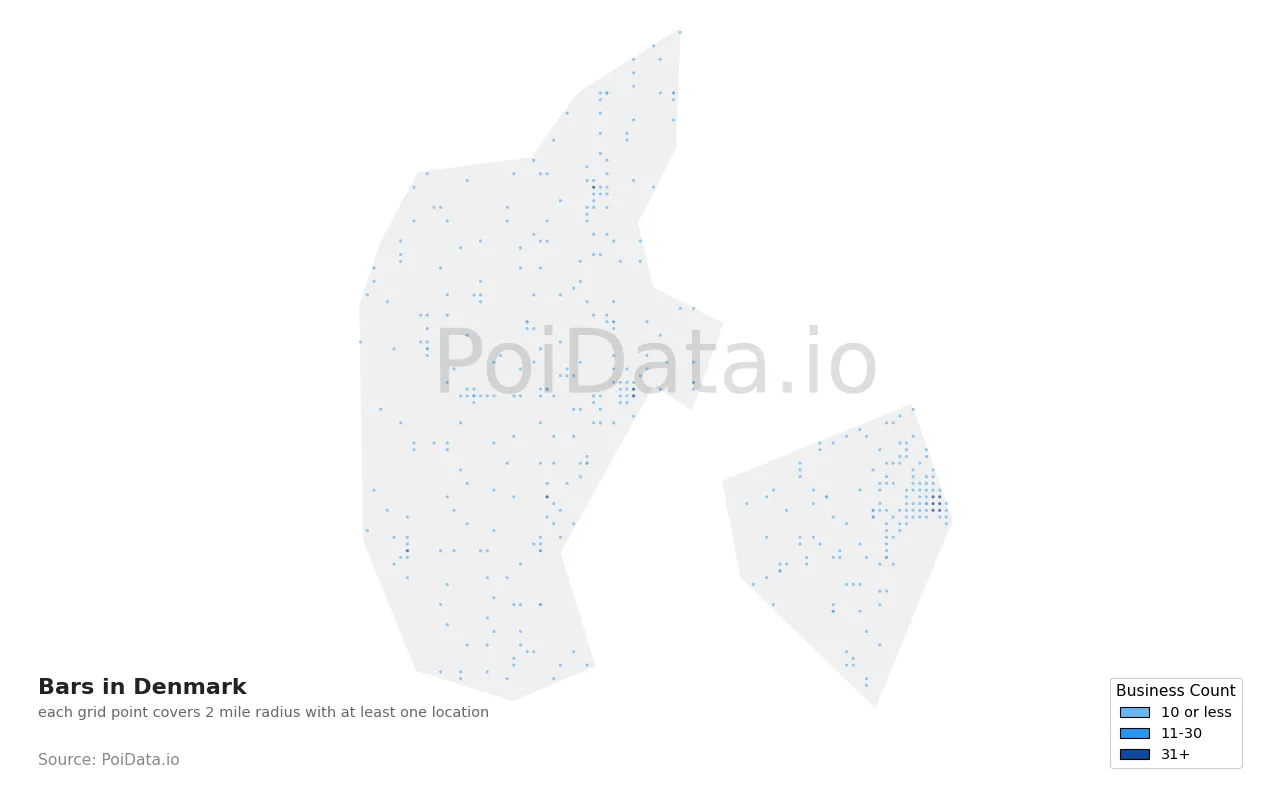 Bar density map for Denmark