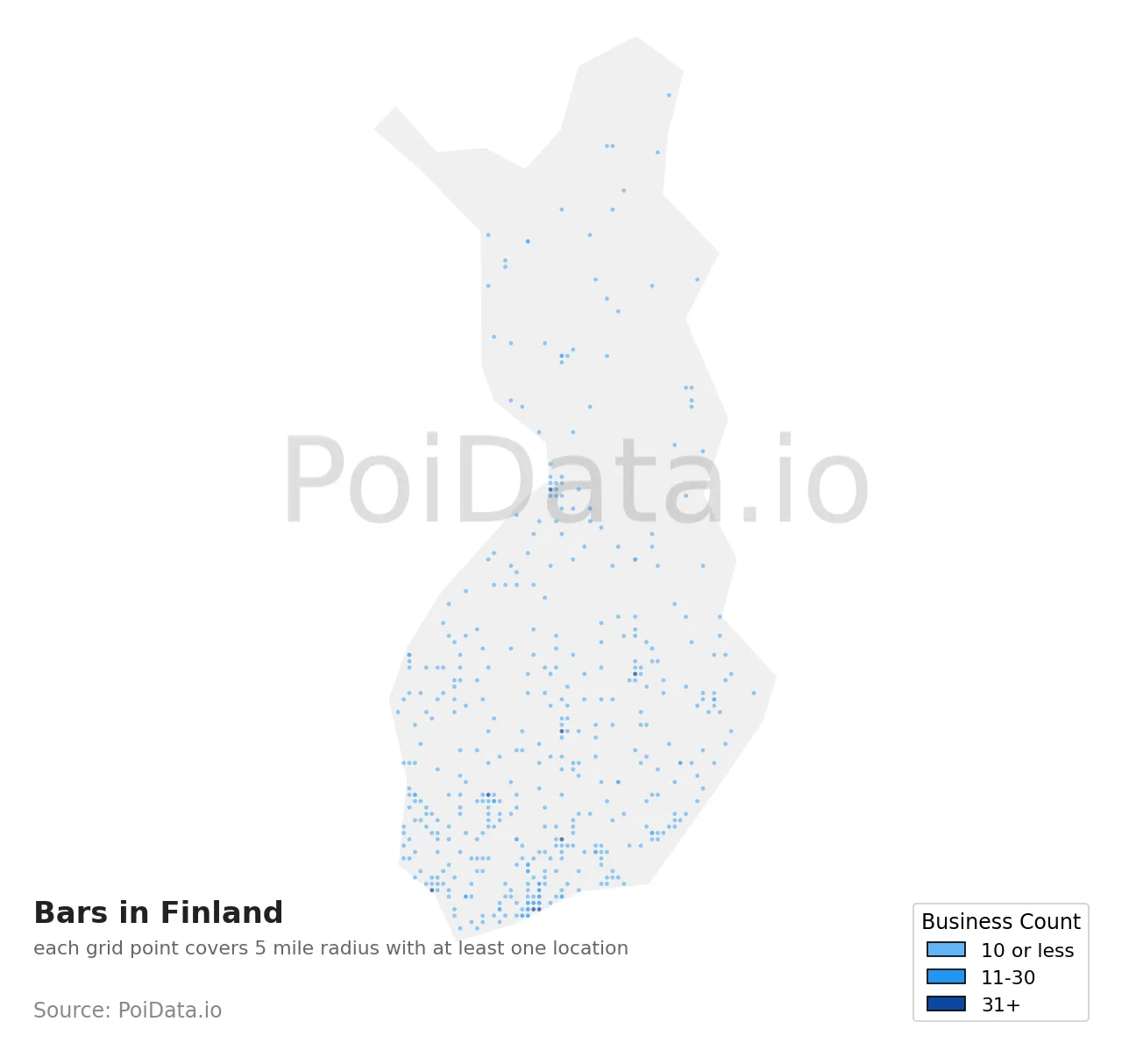 Bar density map for Finland