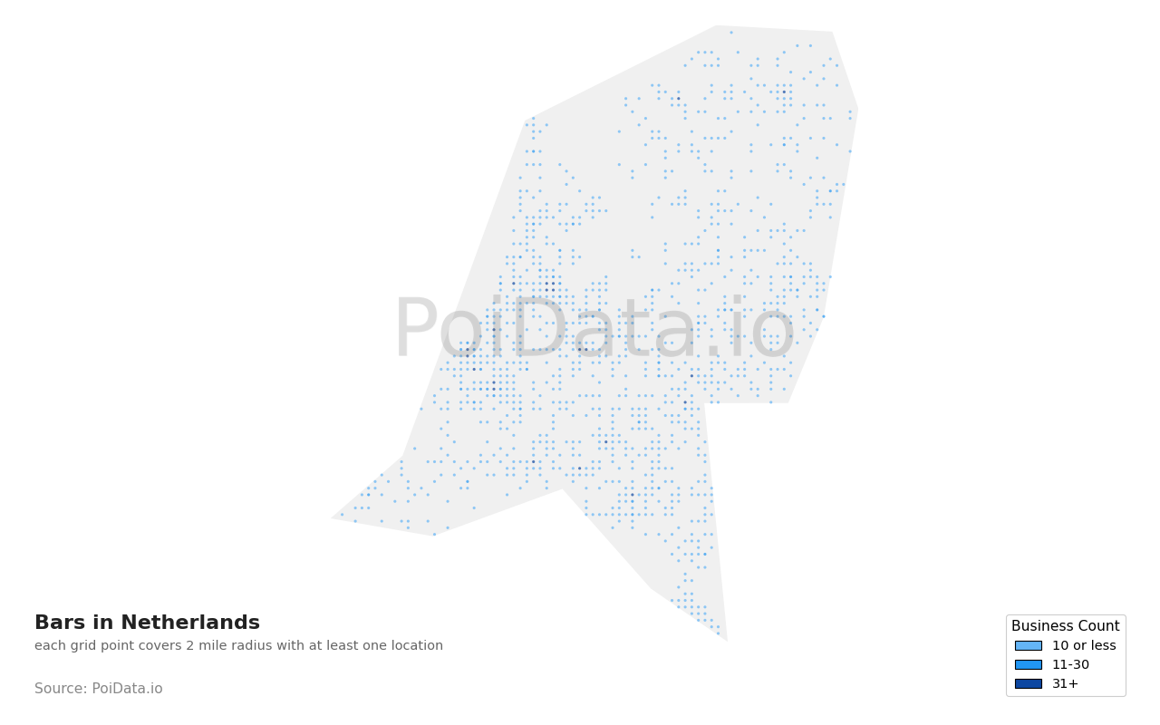 Bar density map for Netherlands