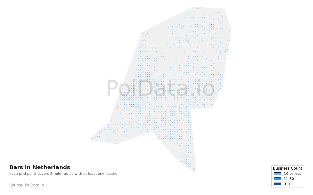 Bar density map for Netherlands