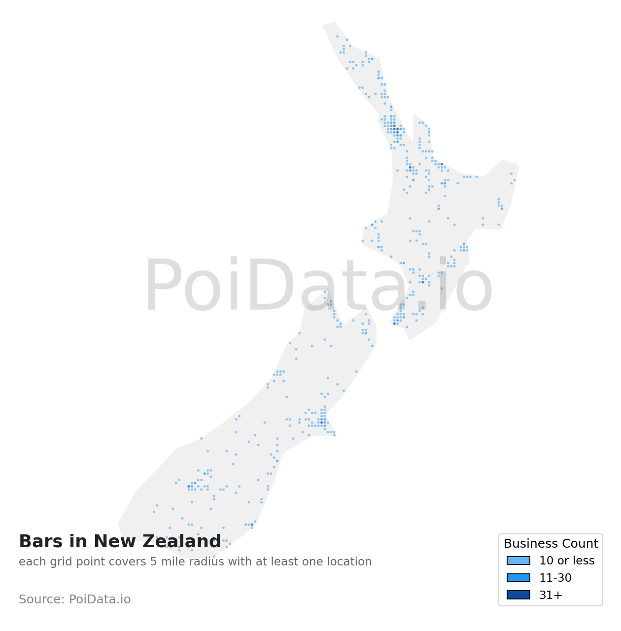 Bar density map for New Zealand