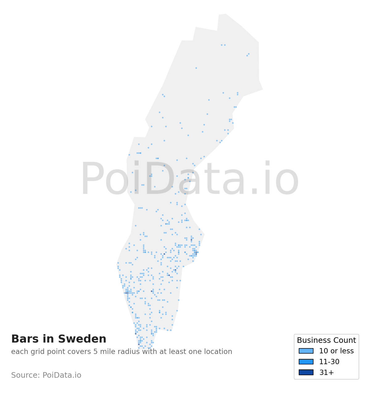 Bar density map for Sweden
