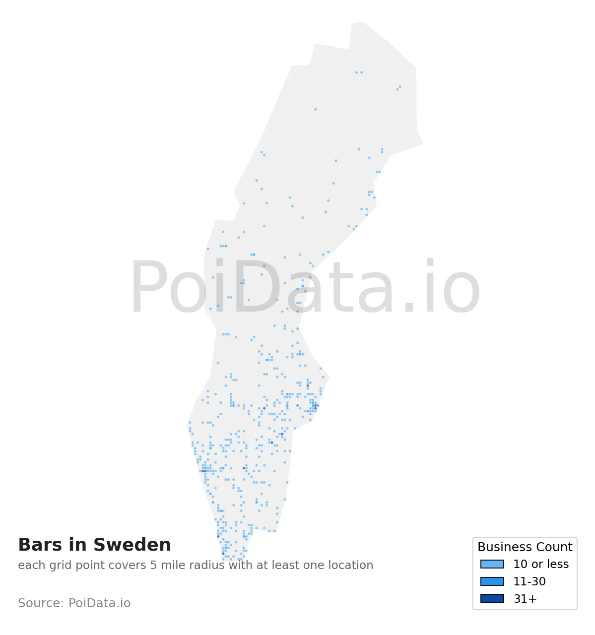 Bar density map for Sweden
