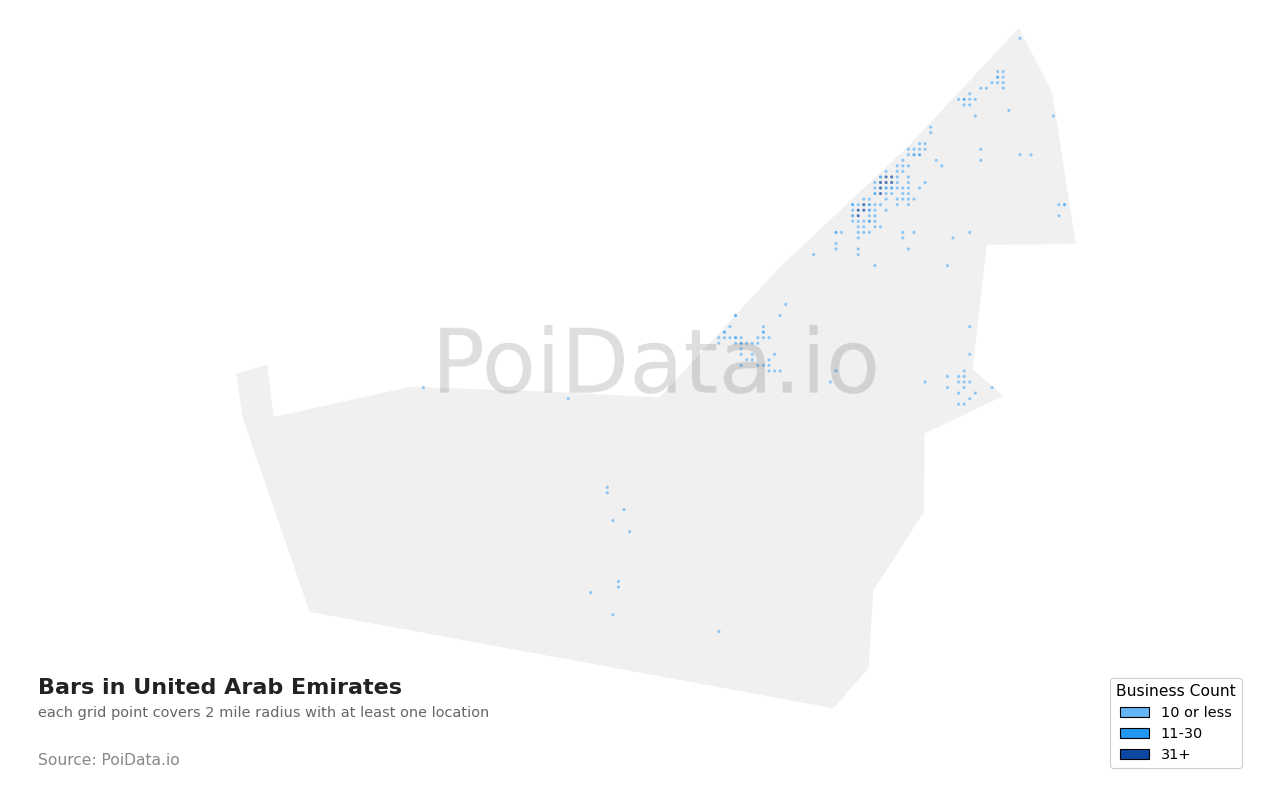 Bar density map for United Arab Emirates