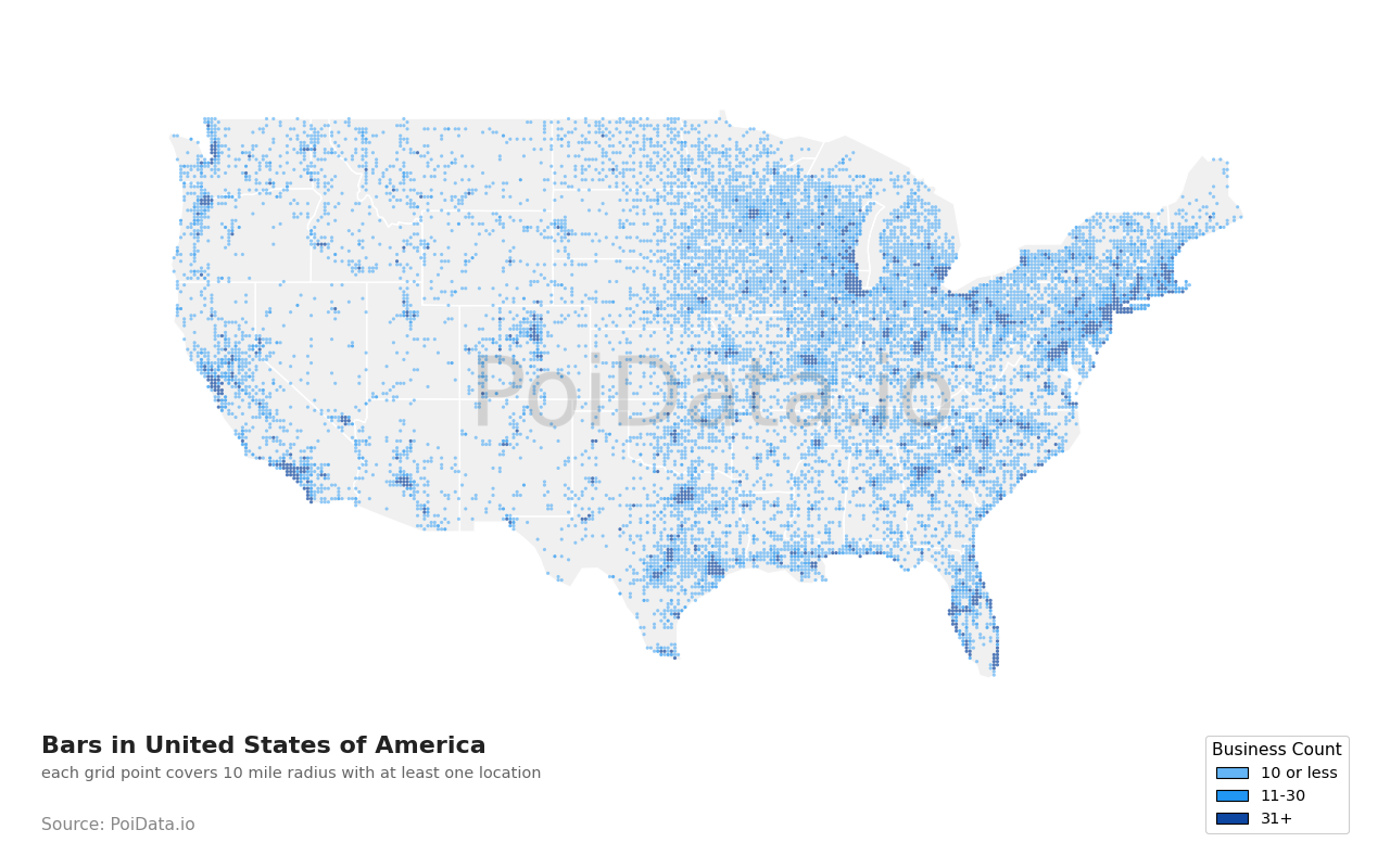 Bar density map for Washington, United States