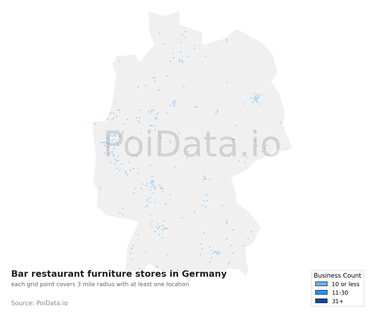 Bar restaurant furniture store density map for Germany