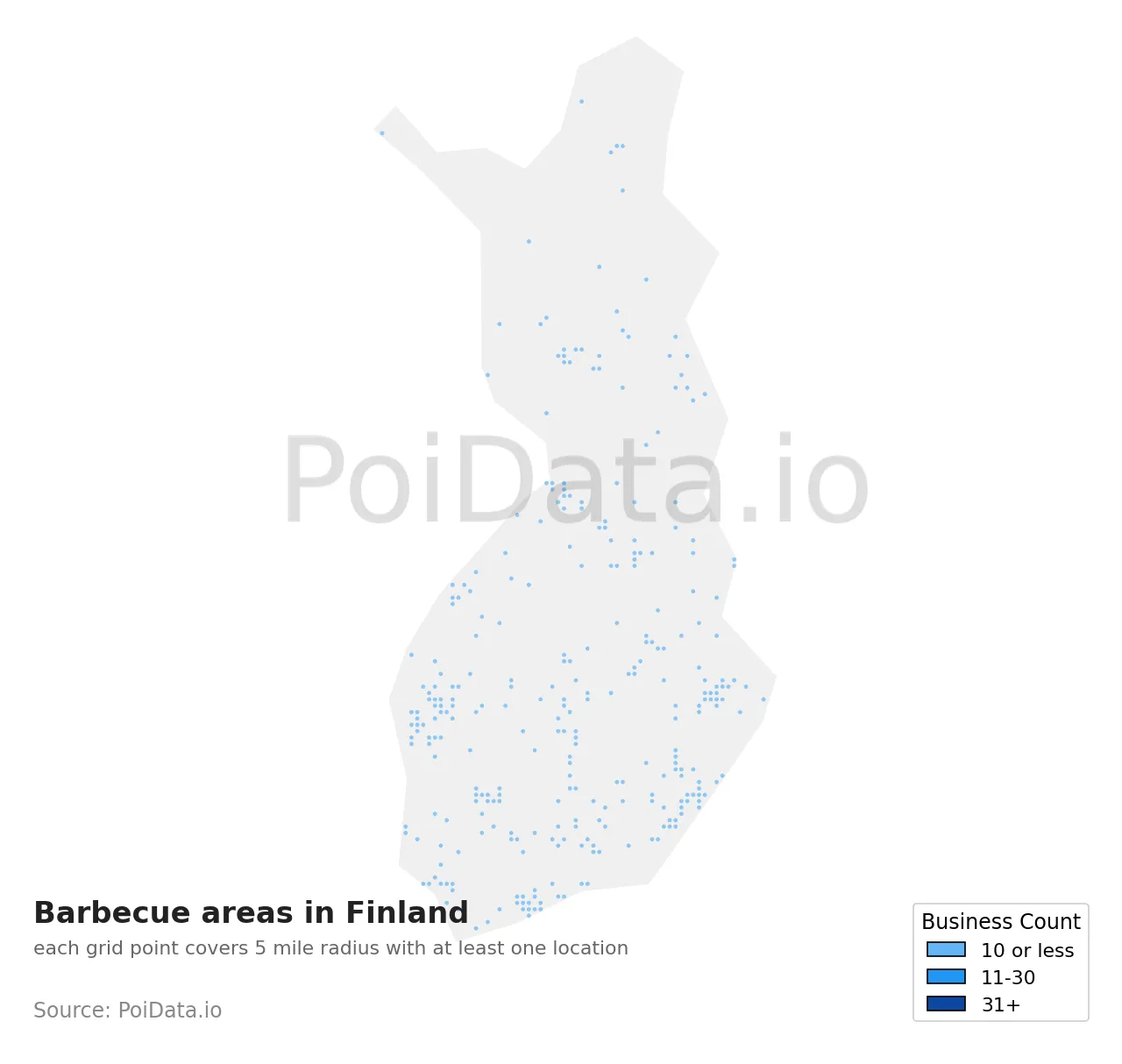 Barbecue area density map for Finland
