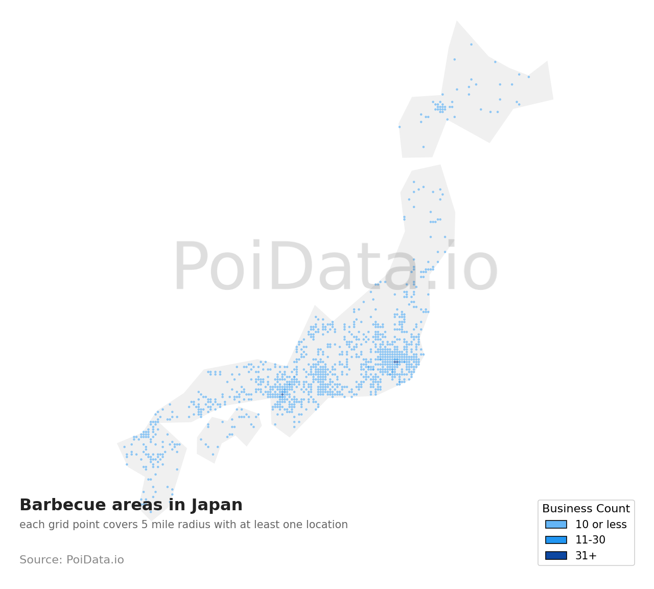 Barbecue area density map for Saitama, Japan