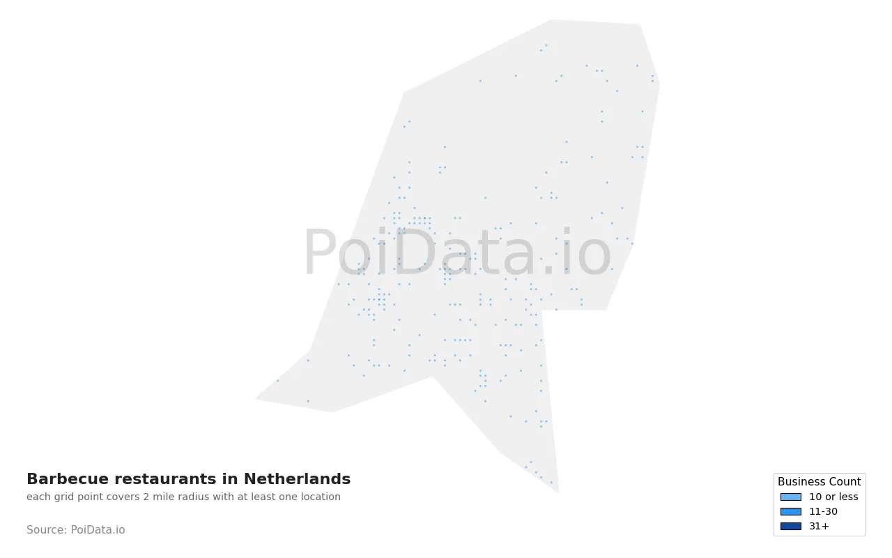 Barbecue restaurant density map for Netherlands
