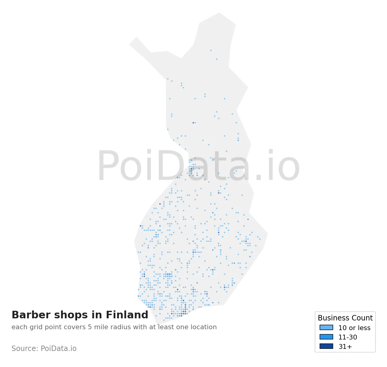 Barber shop density map for Finland