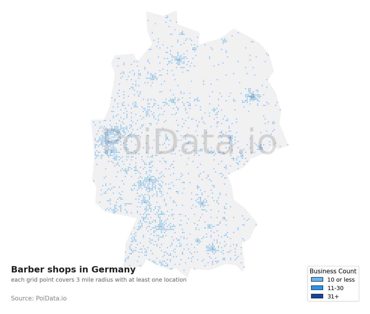 Barber shop density map for Germany