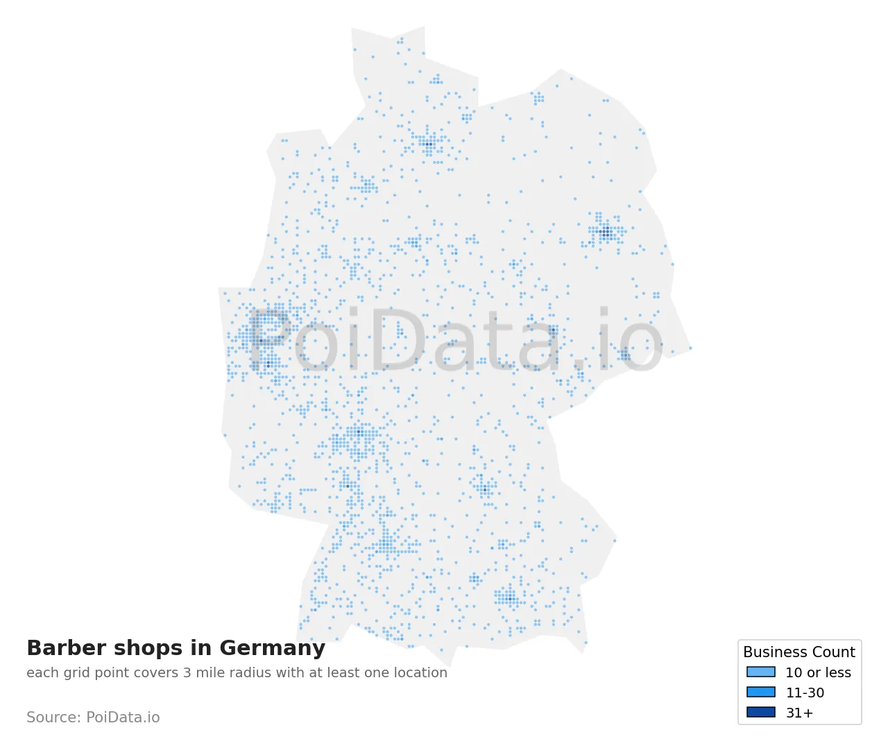 Barber shop density map for Germany