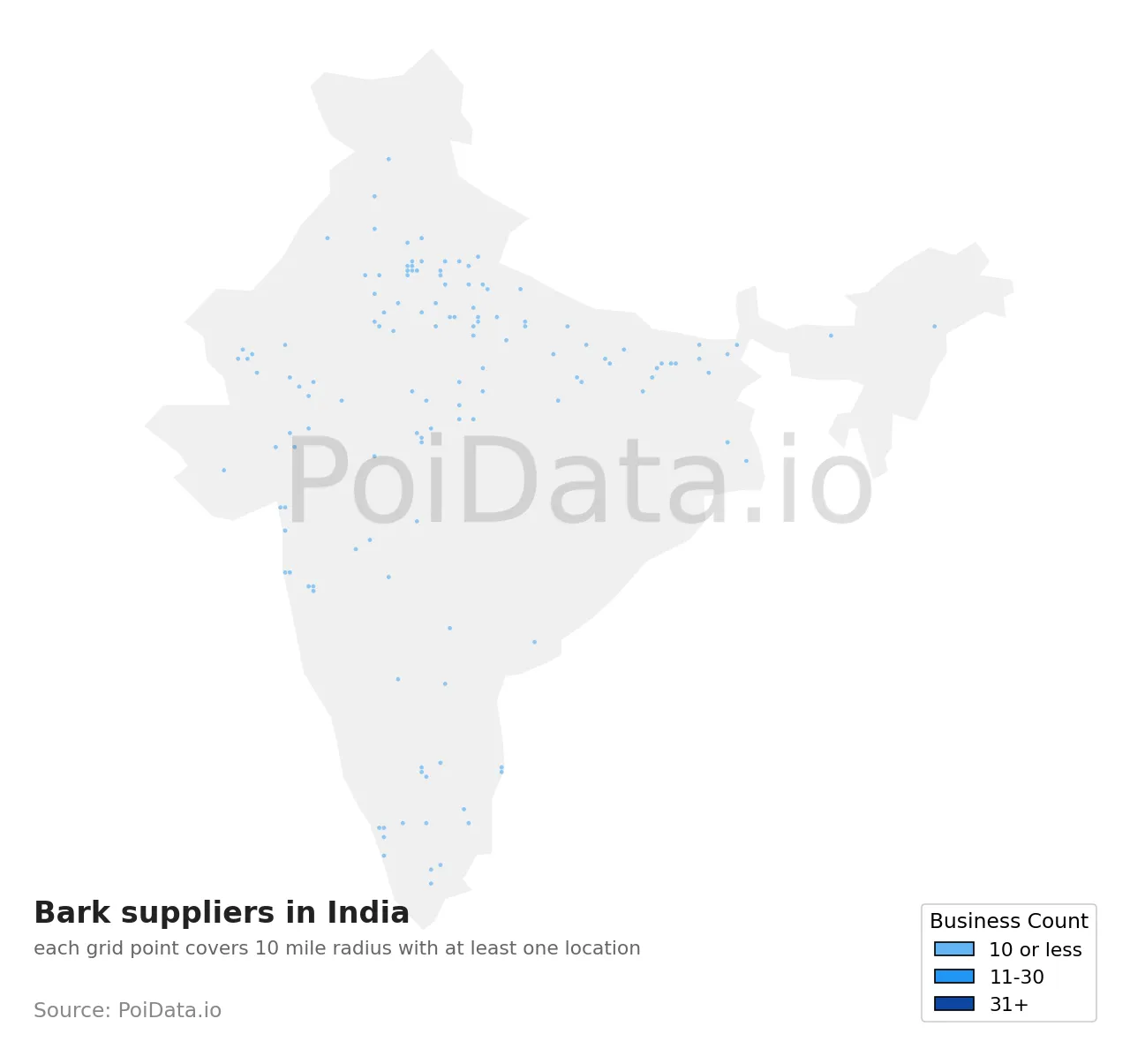 Bark supplier density map for India