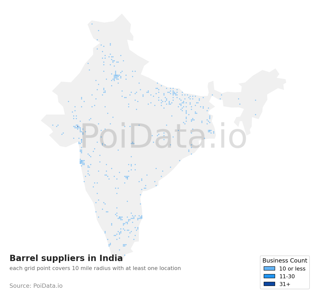 Barrel supplier density map for India