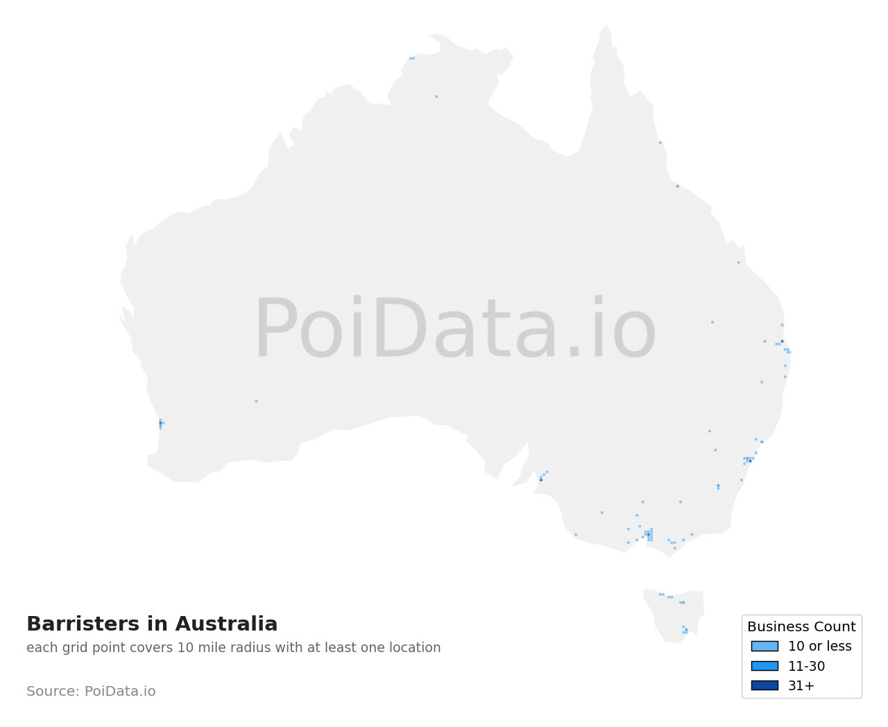 Barrister density map for Australian Capital Territory, Australia