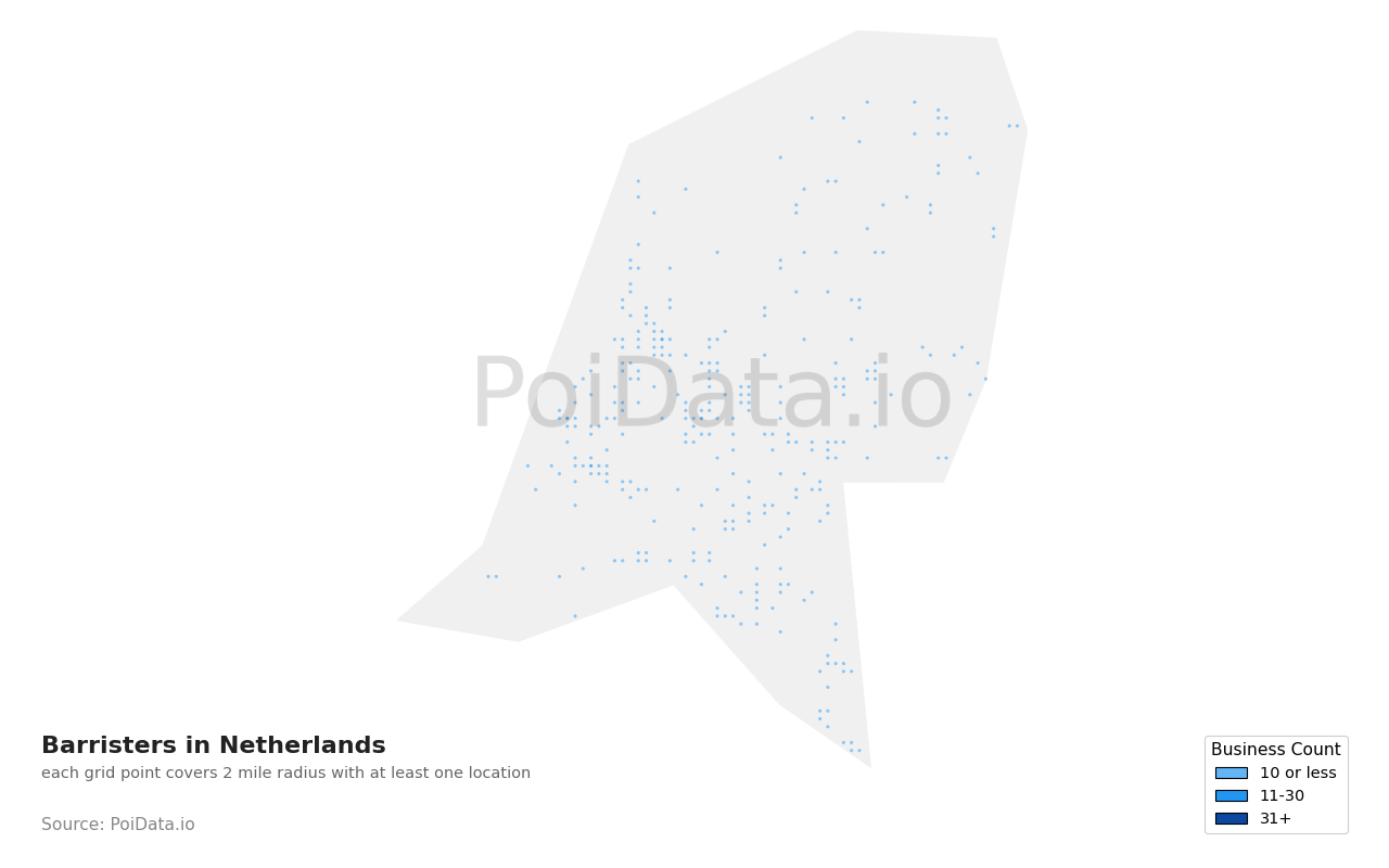 Barrister density map for Netherlands