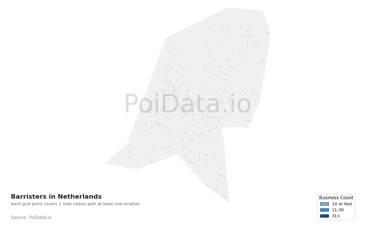 Barrister density map for Netherlands