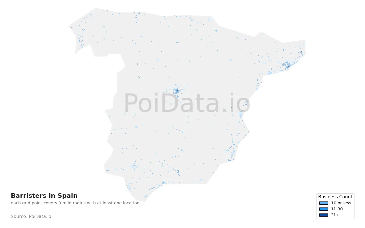 Barrister density map for Spain