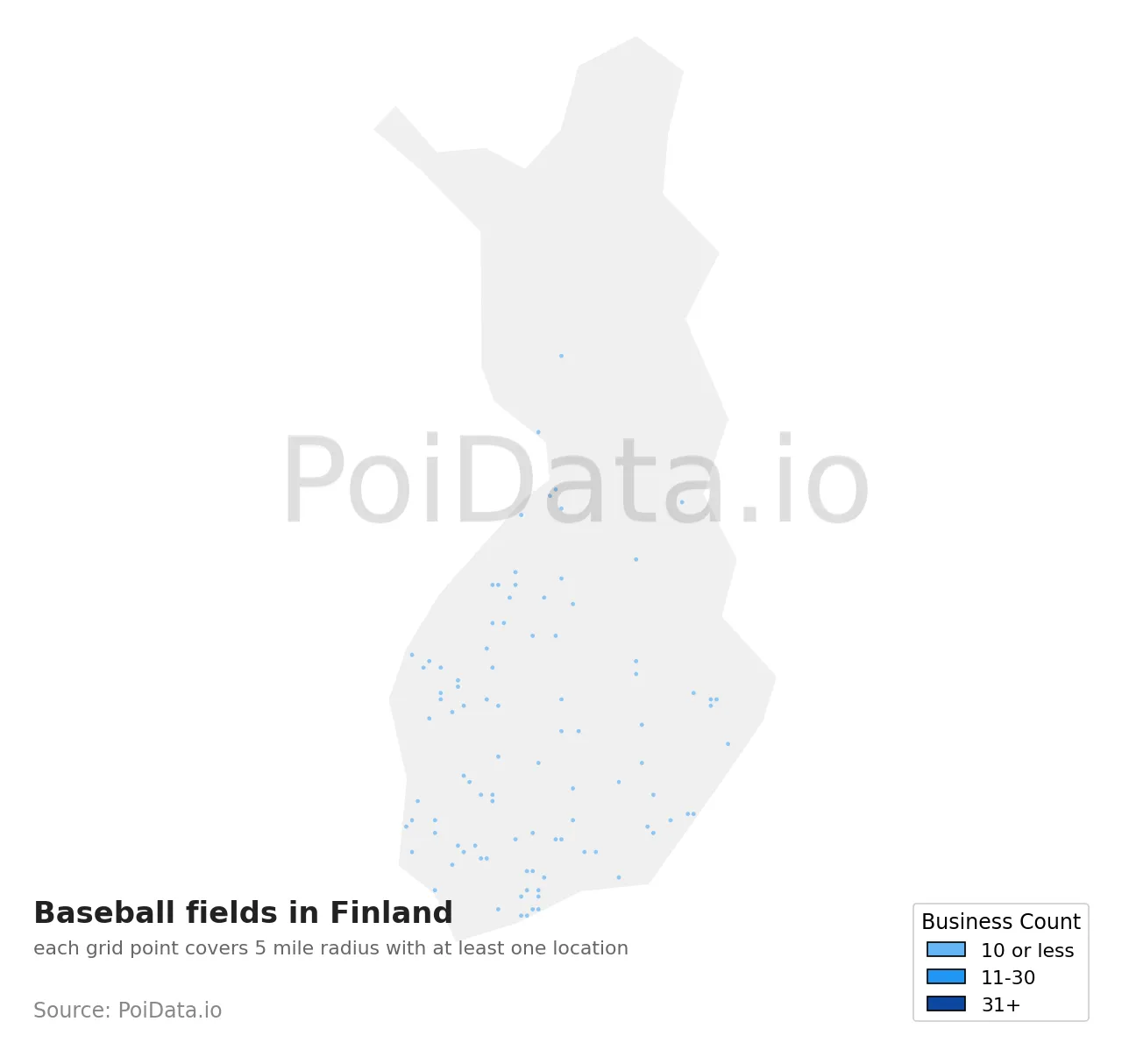 Baseball field density map for Finland