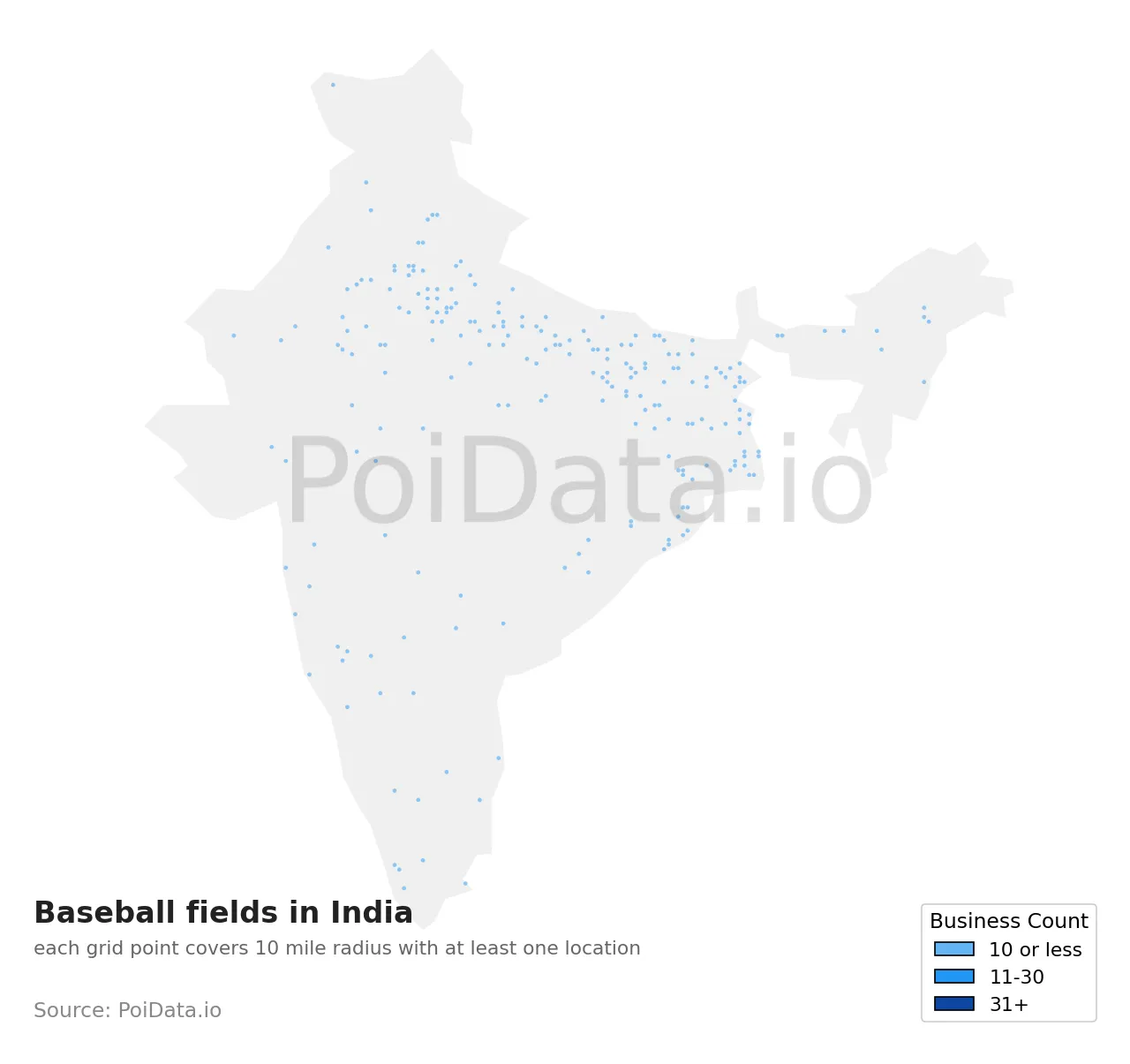 Baseball field density map for India