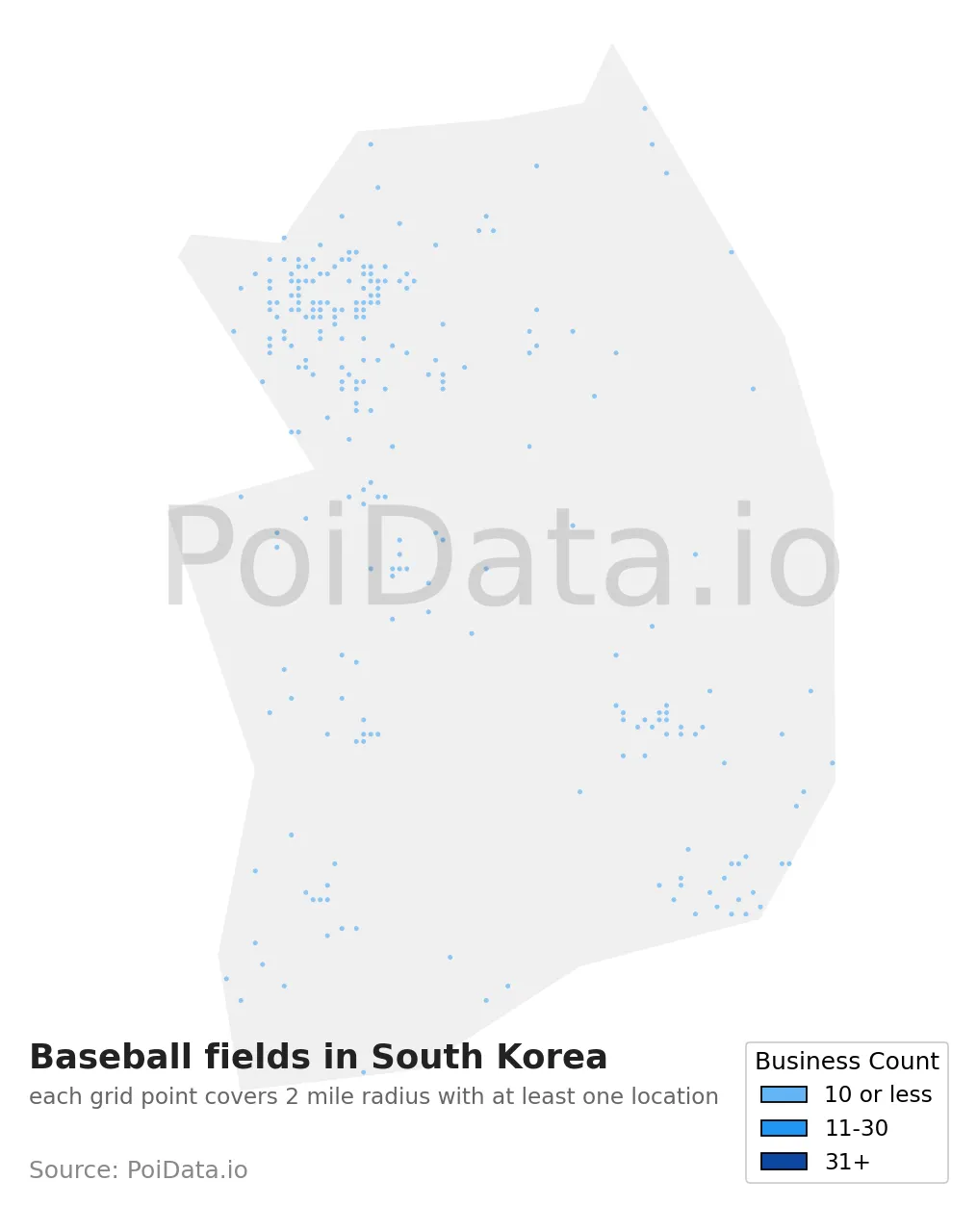 Baseball field density map for South Korea