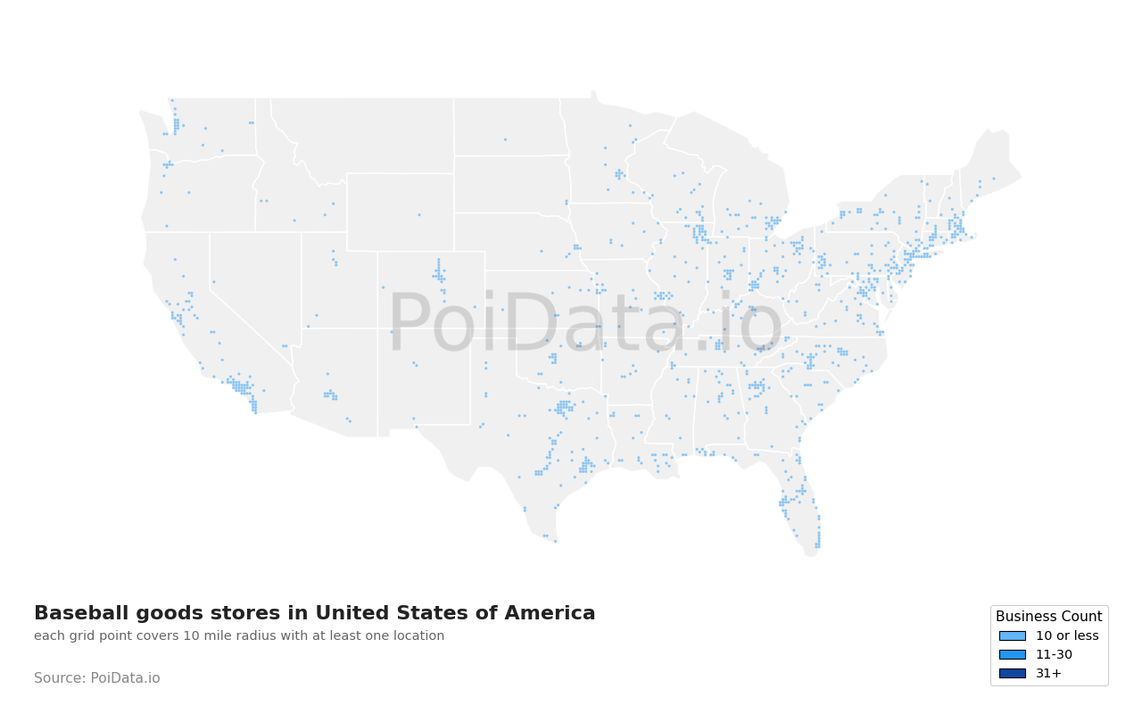 Baseball goods store density map for Ohio, United States