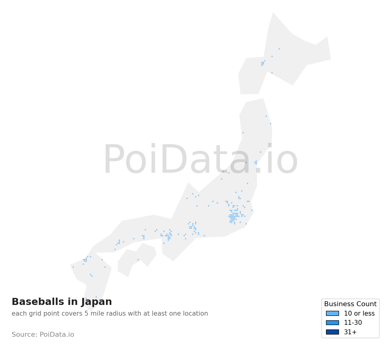 Baseball density map for Japan