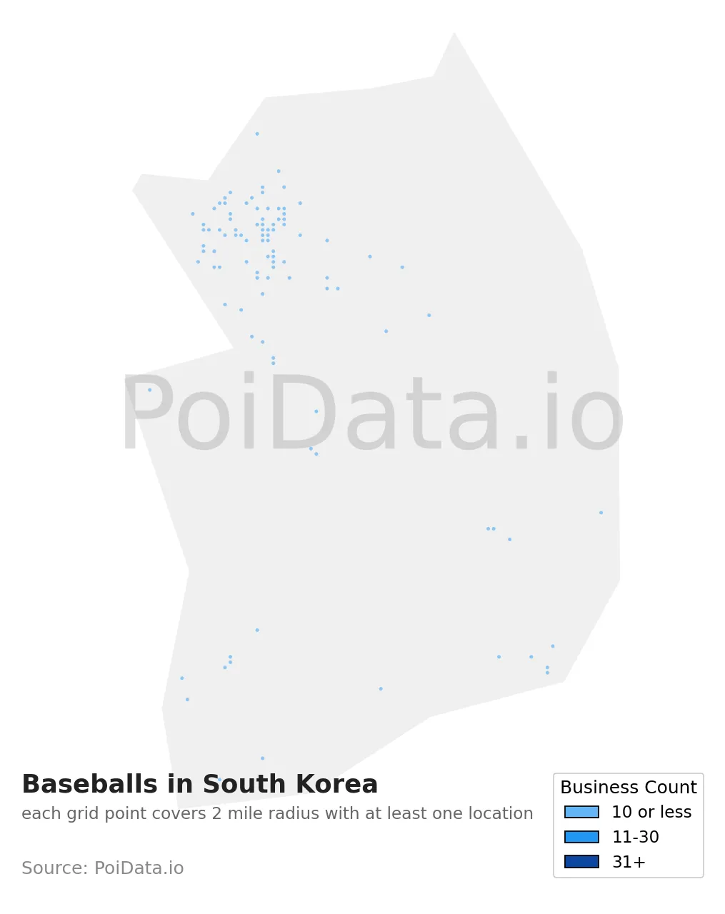 Baseball density map for South Korea