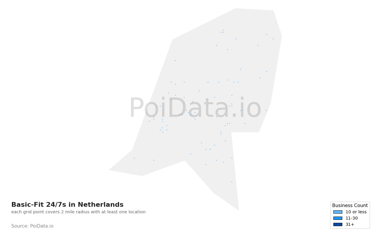 Basic-Fit 24/7 density map for Netherlands
