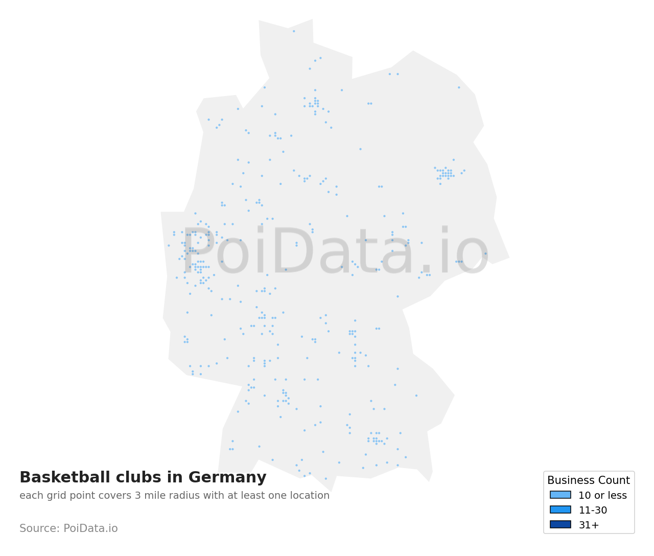 Basketball club density map for Germany