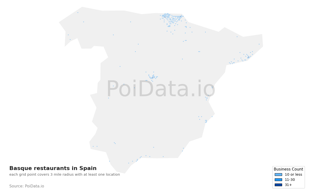 Basque restaurant density map for Spain