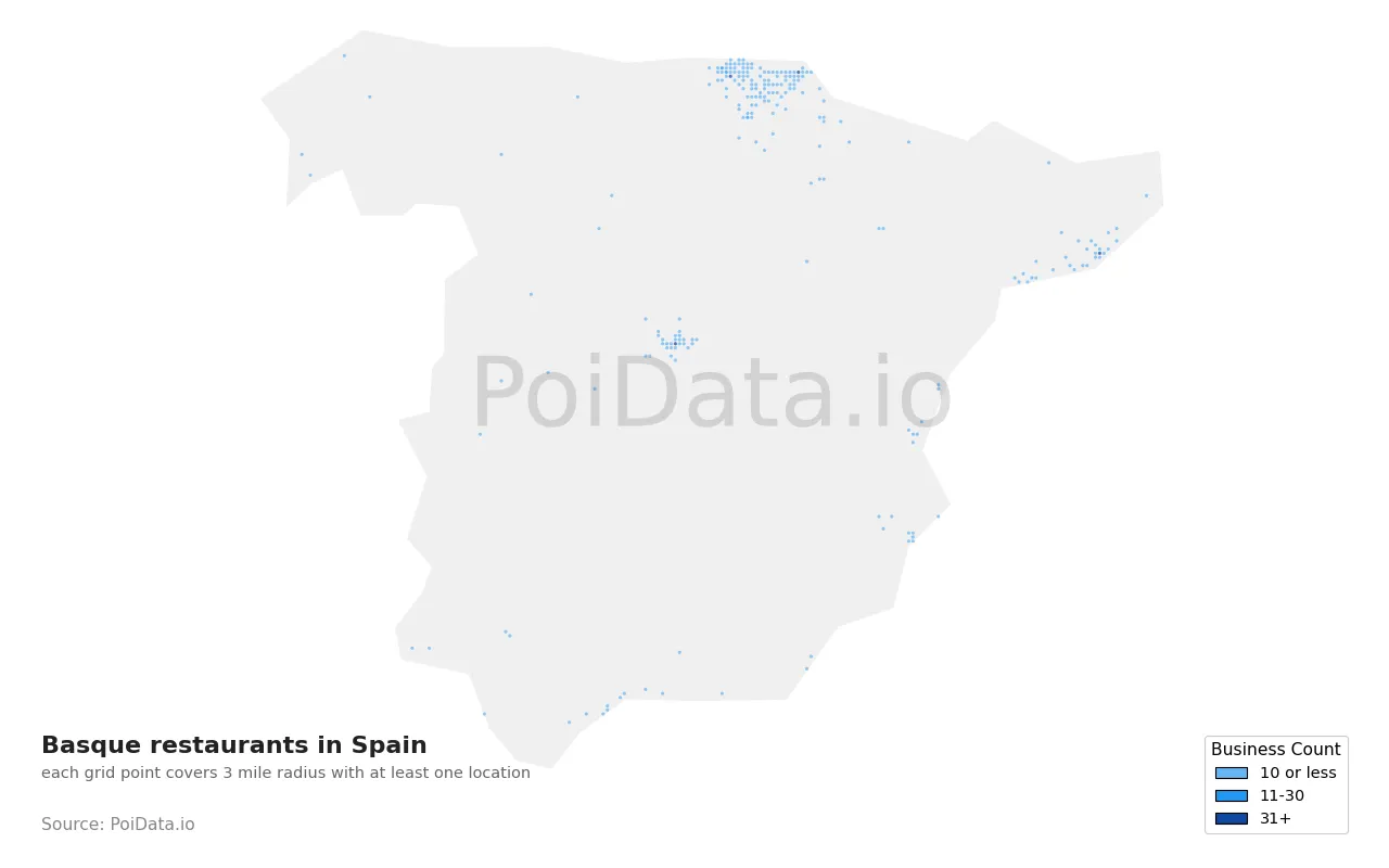 Basque restaurant density map for Spain