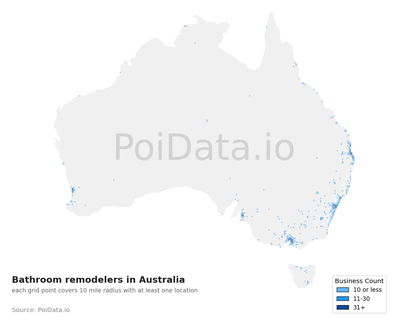 Bathroom remodeler density map for Australia