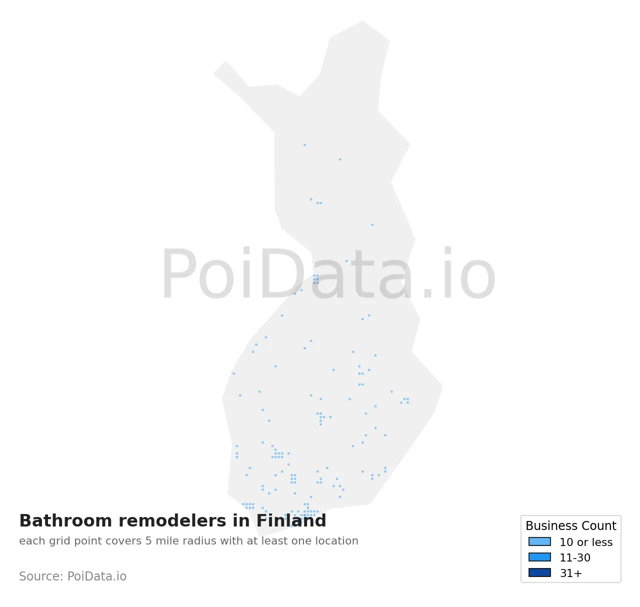 Bathroom remodeler density map for Finland