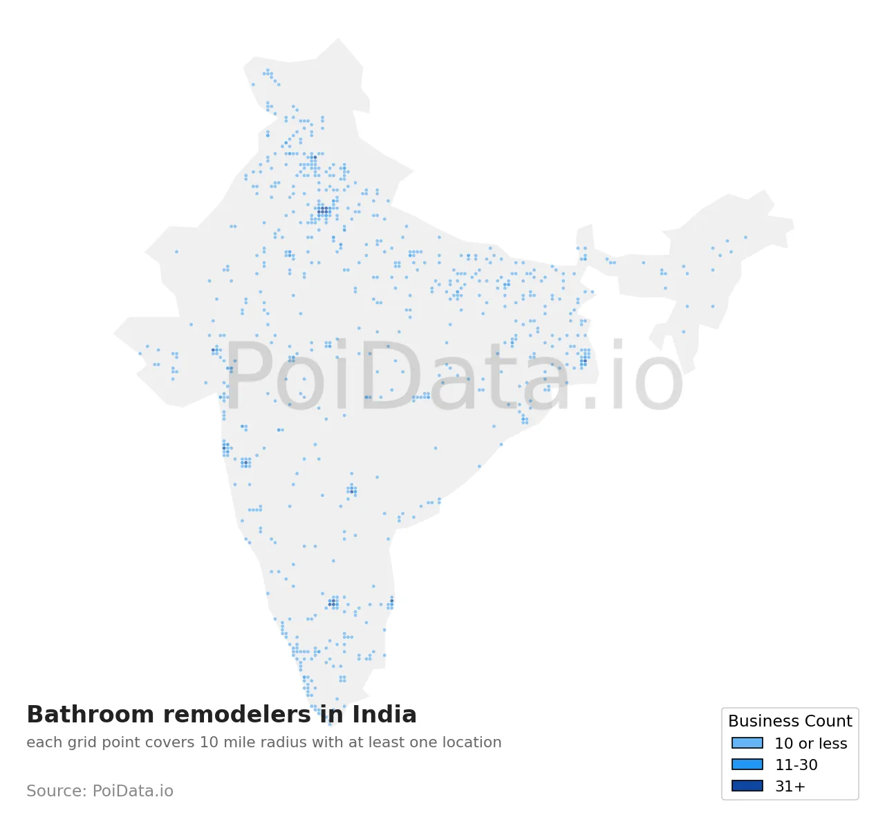 Bathroom remodeler density map for India