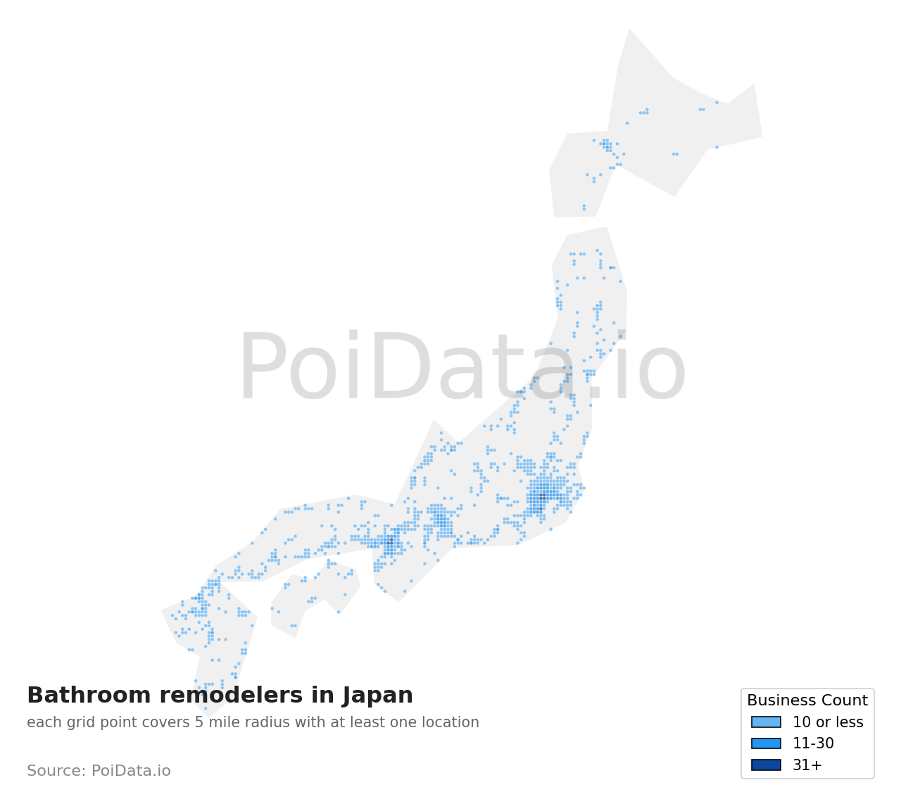 Bathroom remodeler density map for Japan