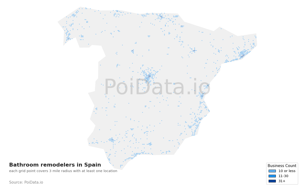 Bathroom remodeler density map for Spain