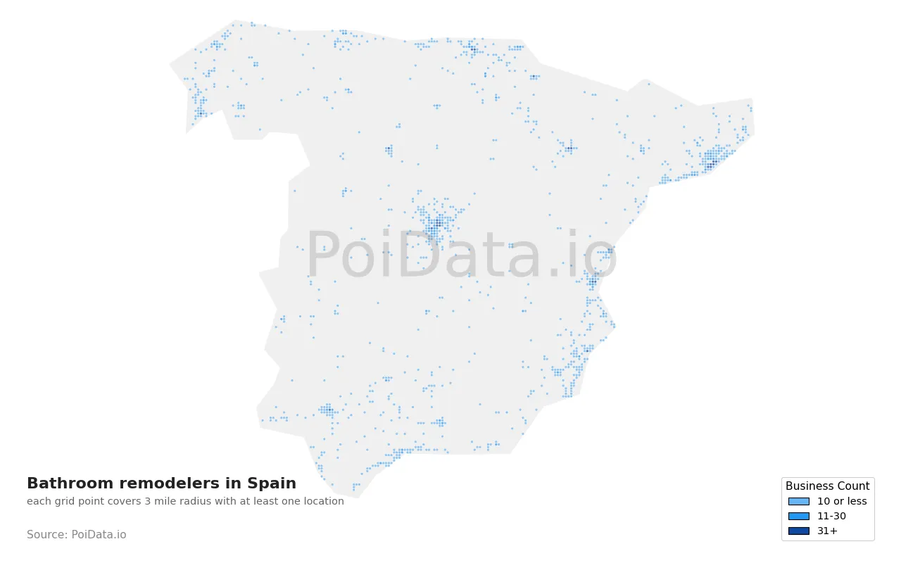 Bathroom remodeler density map for Spain
