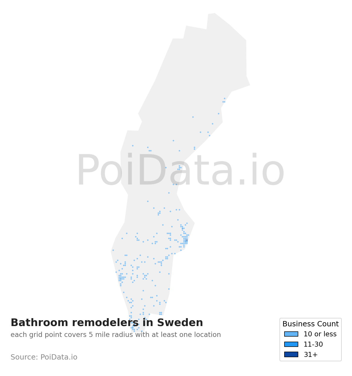 Bathroom remodeler density map for Sweden